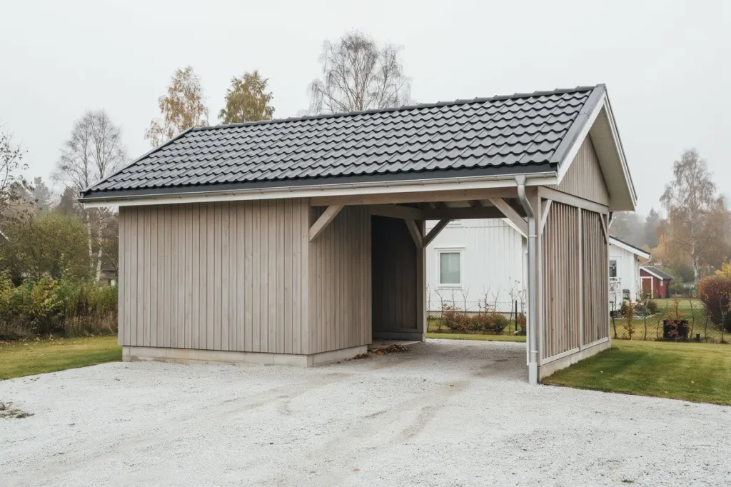 shingeltak lagt p carport i skene kinna